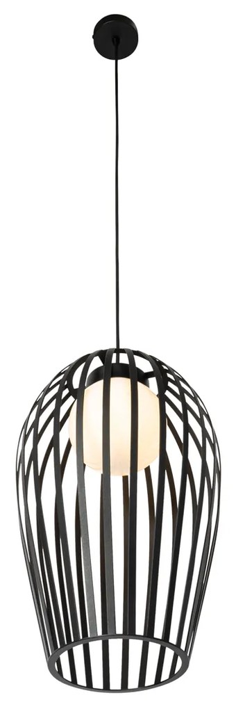 Design hanglamp zwart met opaal IP44 - Angela
