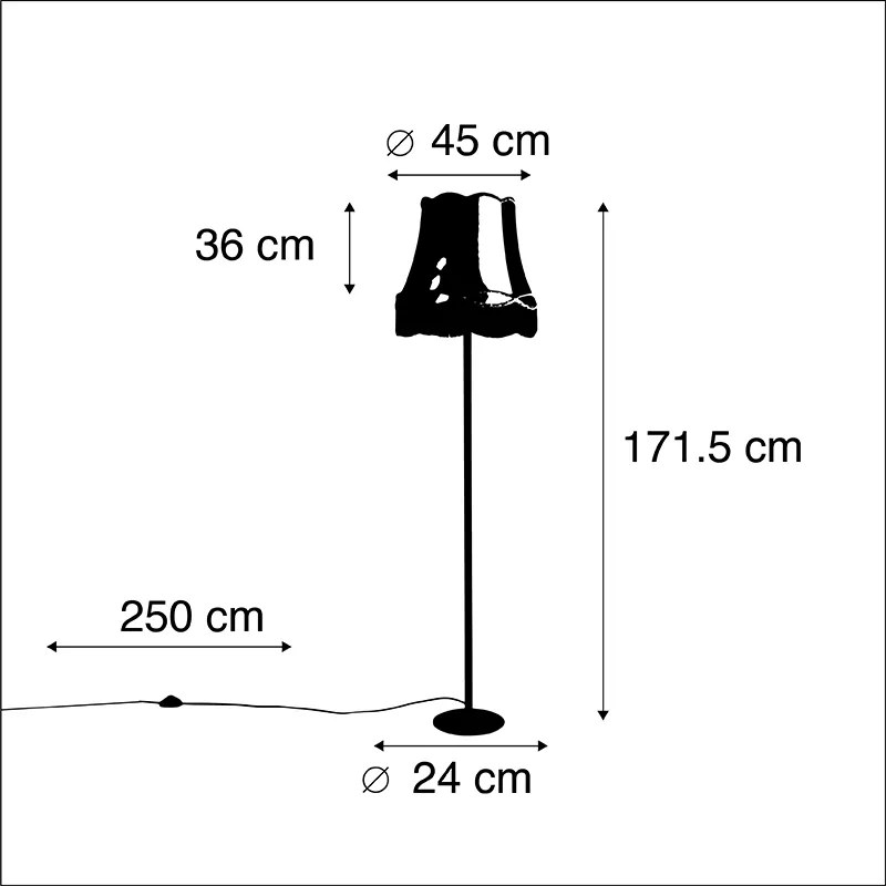 Retro vloerlamp zwart met Granny kap crème 45 cm - Simplo