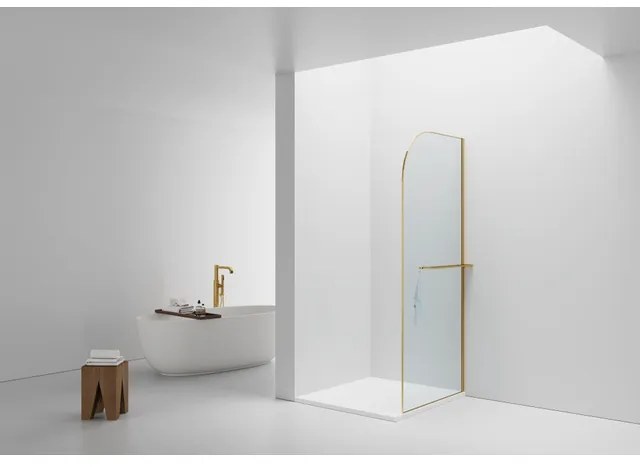 Aloni Douchewand - 100x200cm - afgeronde hoeken - veiligheidsglas - 6mm - handdoekhouder - goud geborsteld DW-100BG