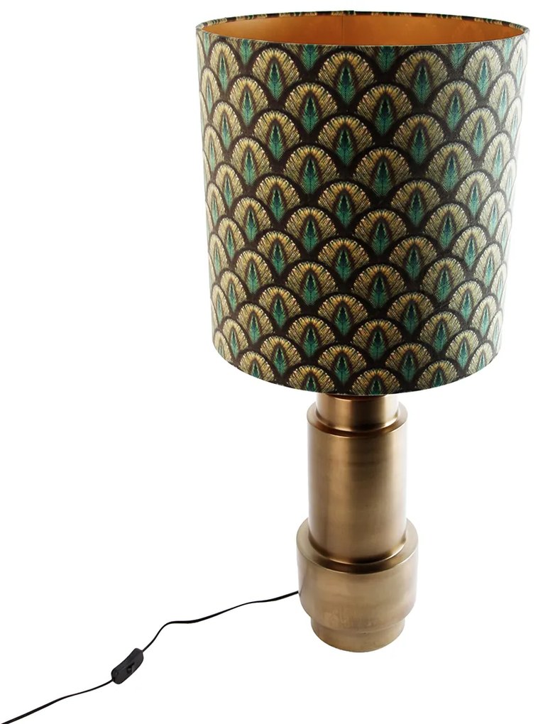 Tafellamp brons velours kap pauw Design 40 cm - Bruut Retro, Art Deco E27 rond Binnenverlichting Lamp