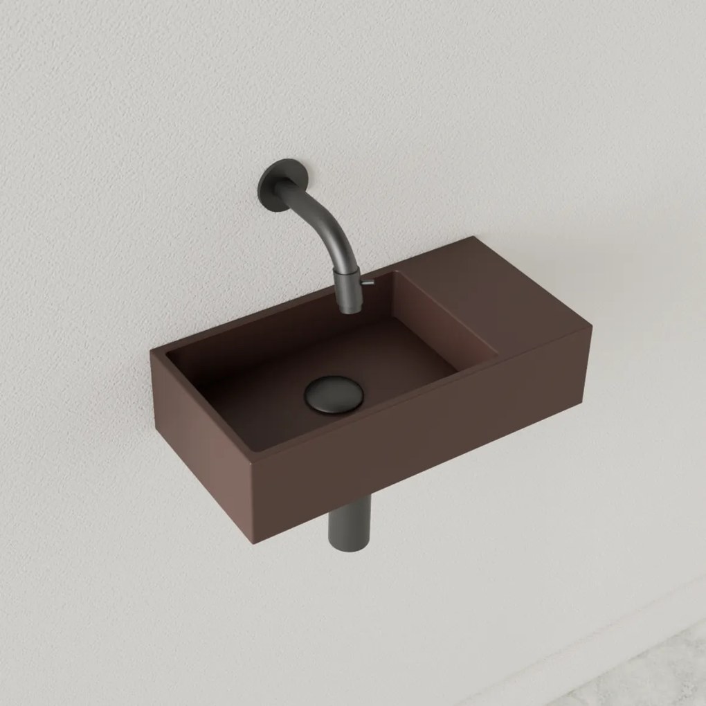 Sanigoods Nano fontein rechts choco bruin zonder kraangat 36x18cm