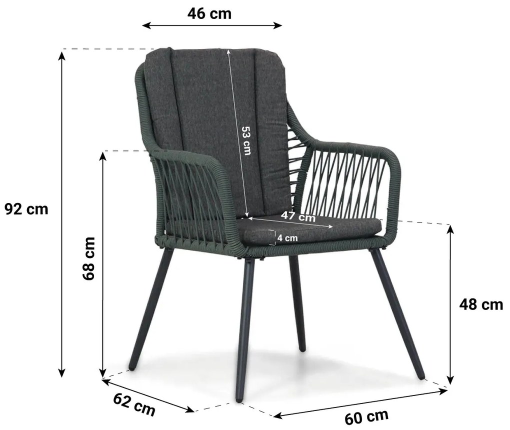 Tuinset Ronde Tuintafel 125 cm Rope Groen 4 personen Domani Furniture Jachin/Matale