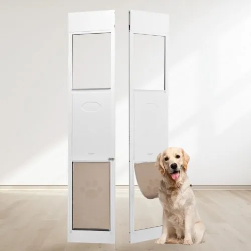 VEVOR Hondenluik voor Schuifdeuren 1927-2049 mm Hoogte Verstelbare Hondenluik Schuifdeuren, Gehard Glazen Huisdierenluik met Aluminium Frame &amp; Scharnierconstructie, Klep en Slot voor Grote Honden