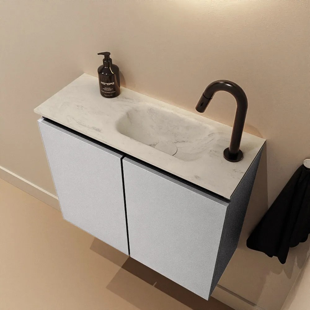 Mondiaz Ture DLux toiletmeubel 60cm plata met wastafel opalo rechts met kraangat