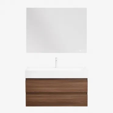 Ona Zwevend Badkamermeubelset Van Hout En Essenfineer Met Geïntegreerde Wastafel Rectangular Led And Antifog 120x90 Cm Riben & Donker Hout & ↔& -