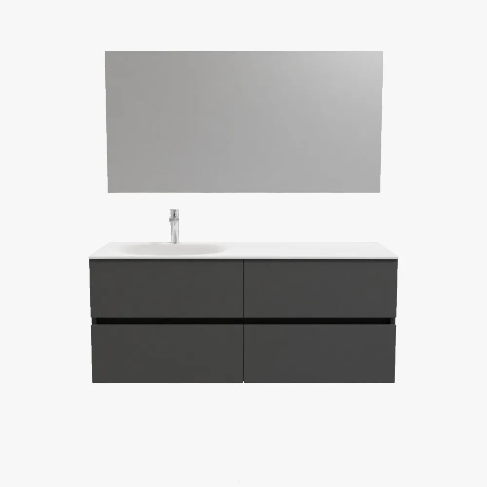 Zaro Sevilla Solid Surface badmeubel 120cm mat antraciet 1 kraangat spoelbak rechts 4 lades