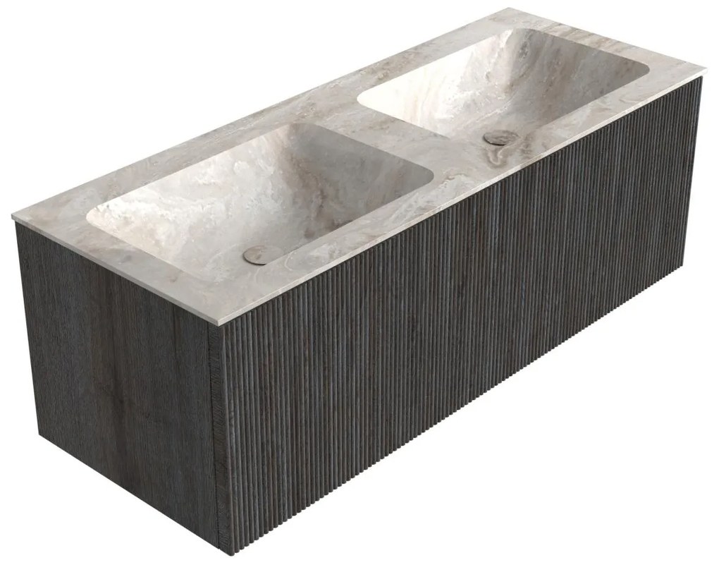 Mondiaz Kurve-dlux 120cm badmeubel shadow met 1 lade en wastafel leaf dubbel zonder kraangat frappe