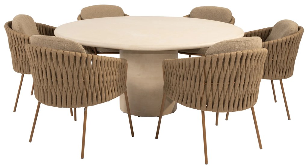 Hampton Molina dining tuinset 160xH75 cm rond 7 delig mortex amber 4 Seasons Outdoor