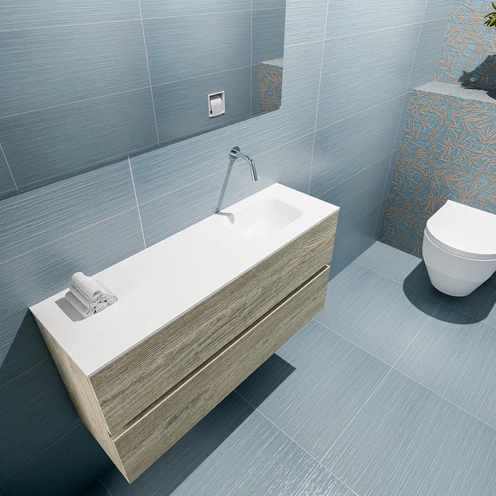 Mondiaz Ada 100cm toiletmeubel light brown grey met wastafel talc rechts zonder kraangat