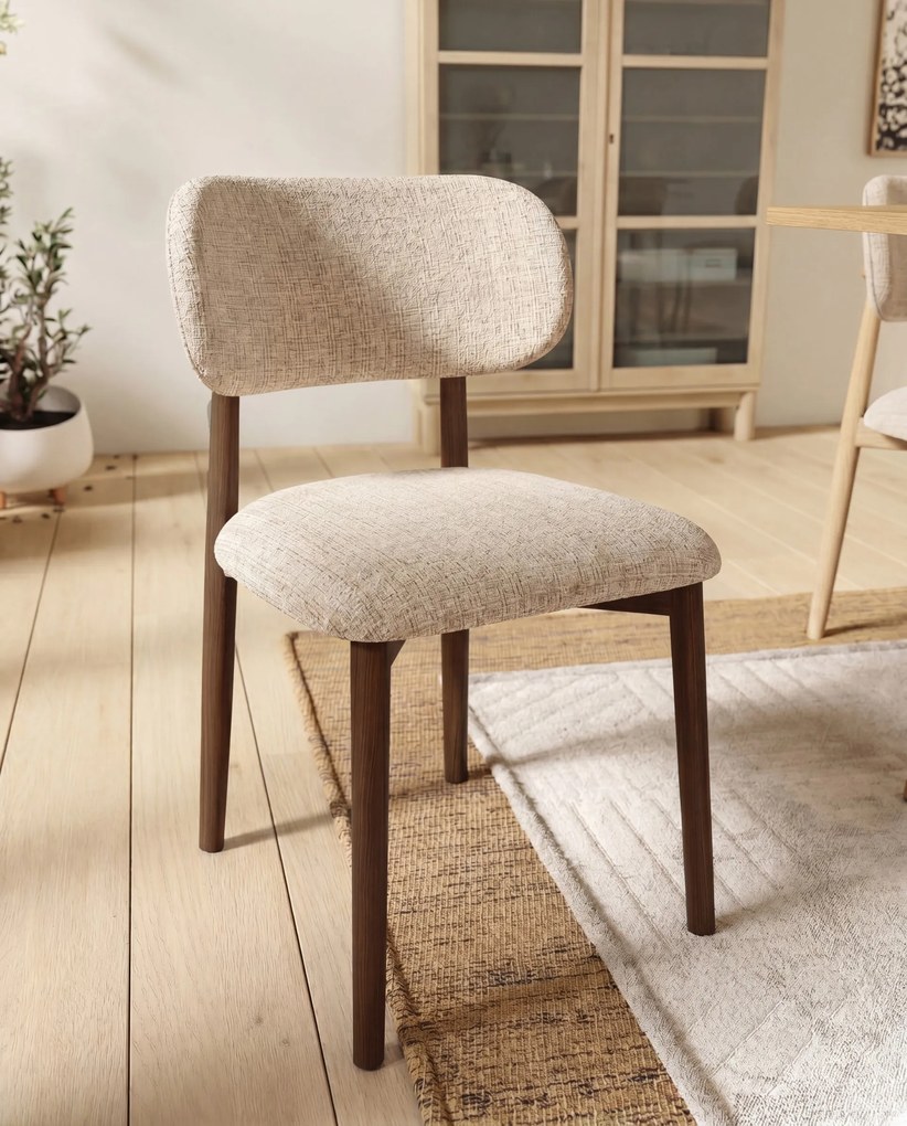 AVLO Beige (stof Juto 4)/notenkleurig gebeitst frame – HOUTEN STOEL VOOR WOONKAMER, EETKAMER, KEUKEN RETRO