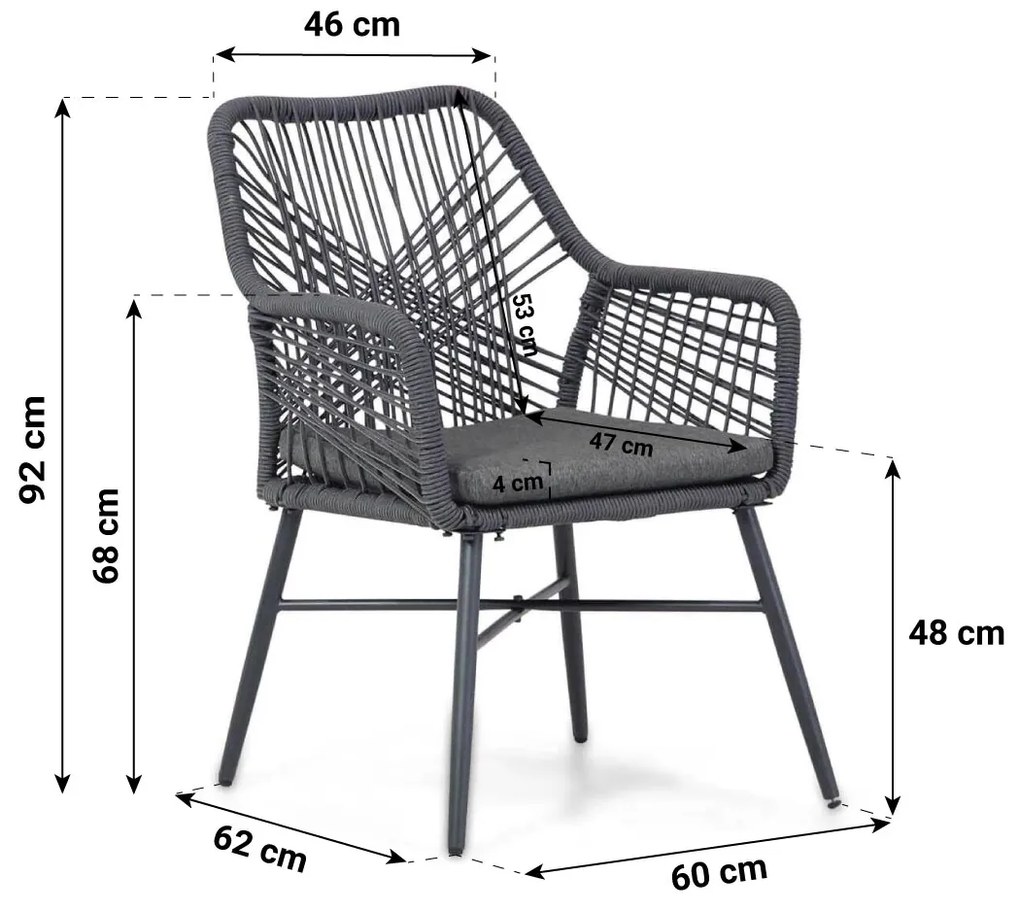 Tuinset 4 personen 180 cm Rope /Aluminium/teak Grijs Domani Furniture Foris/Matale