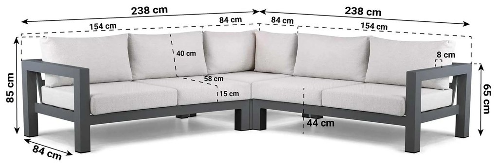Hoek loungeset 5 personen Aluminium Grijs  Lifestyle Garden Furniture Luca