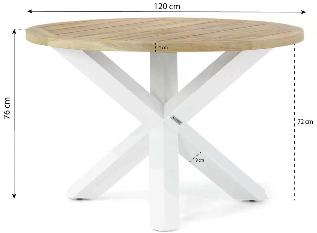 Tuinset Ronde Tuintafel 4 personen 120 cm Aluminium/teak Wit Santika Furniture Soray