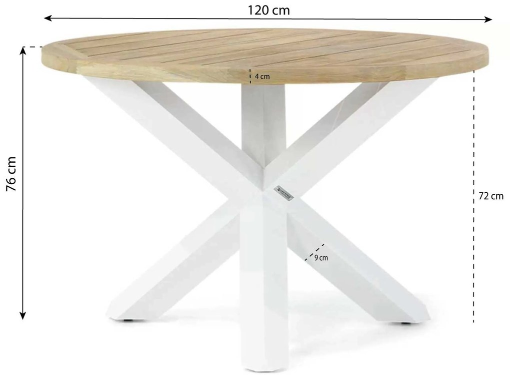 Tuinset Ronde Tuintafel 4 personen 120 cm Aluminium Wit Lifestyle Garden Furniture Alessio/Wellington