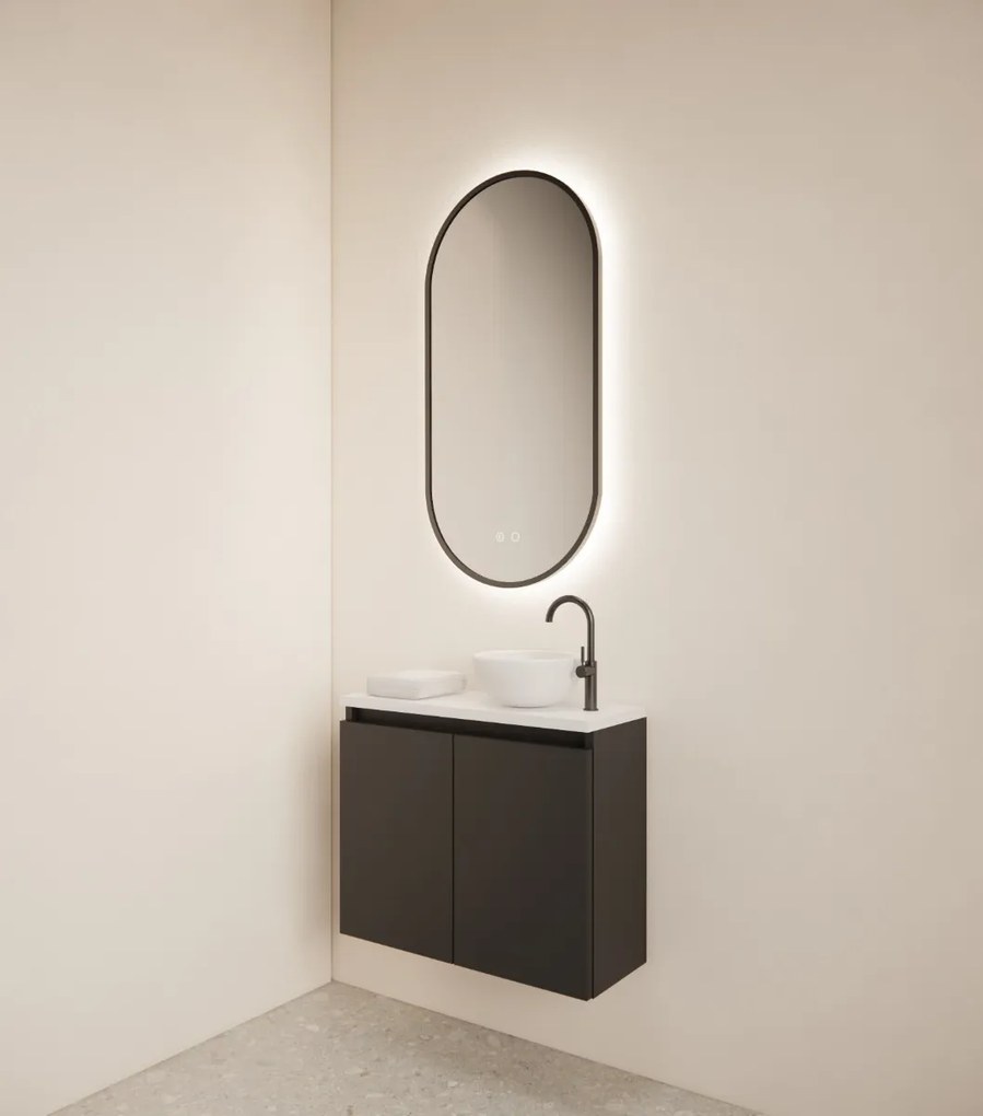 Gliss Design Echo toiletmeubel 60cm zwart mat met toppaneel wit mat