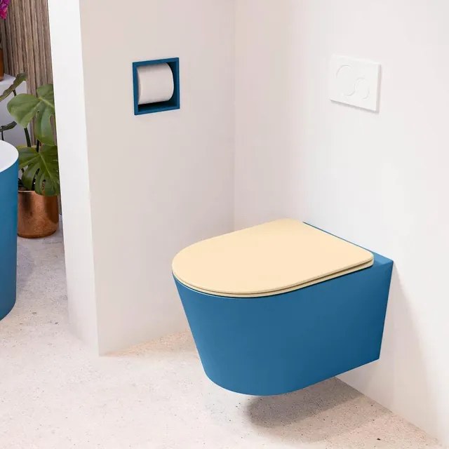 MONDIAZ LAVIE wandclosetpack - 36x53cm - diepspoel - rimless - Jeans (blauw) - softclose - quick-release - toiletzitting - Sand (beige) LAVIEsetJeaSan