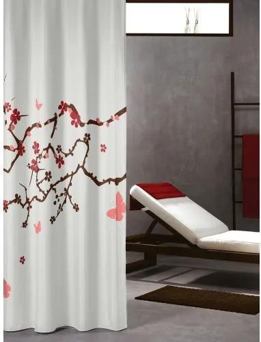 Douchegordijn Textiel Sealskin Blossom Polyester Rood 180x200cm