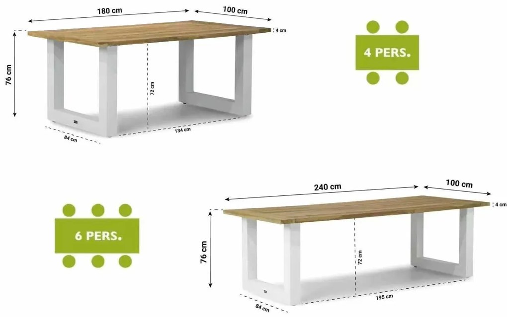 Dining Tuintafel rechthoekig wit 180 x 100 cm Aluminium/Teak Wit Talai