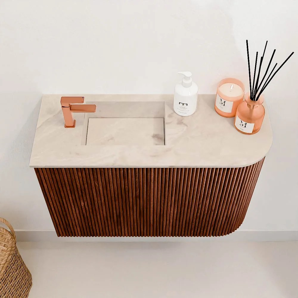 Mondiaz Joya DLux 60cm toiletmeubel ronding rechts ruby met wastafel faye links 1 kraangat frappe