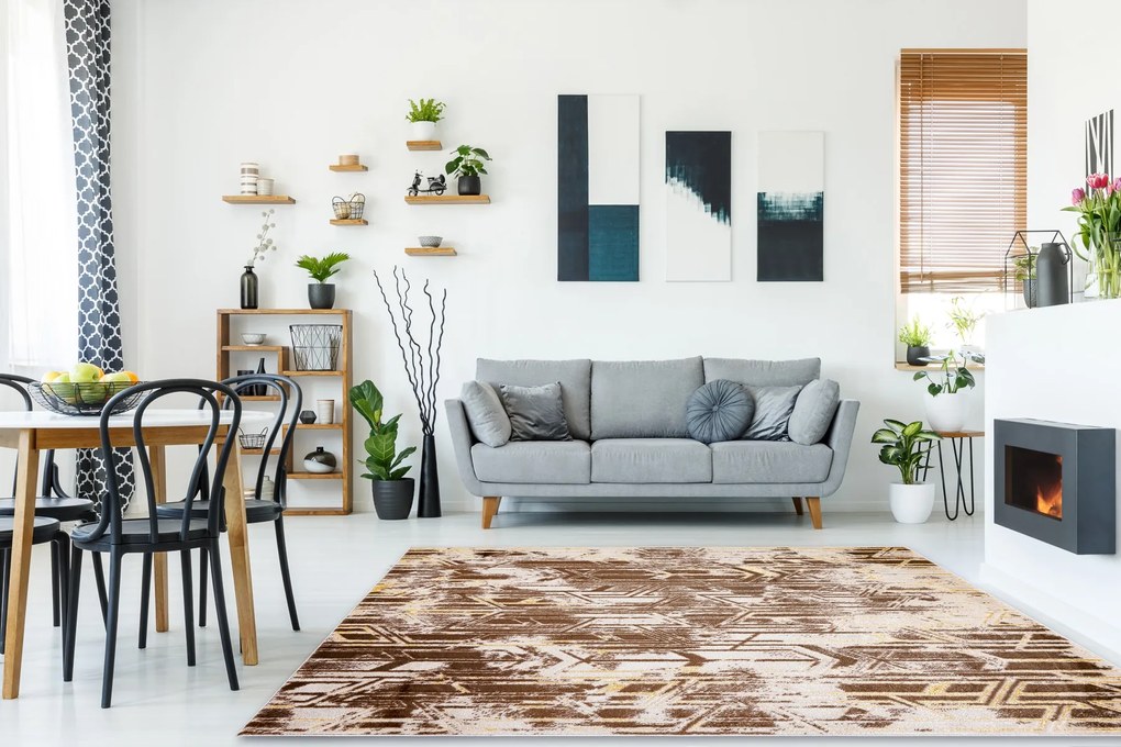 Tapijt MEFE modern B402 Versleten , vintage - Structureel, twee poolhoogte , donker beige