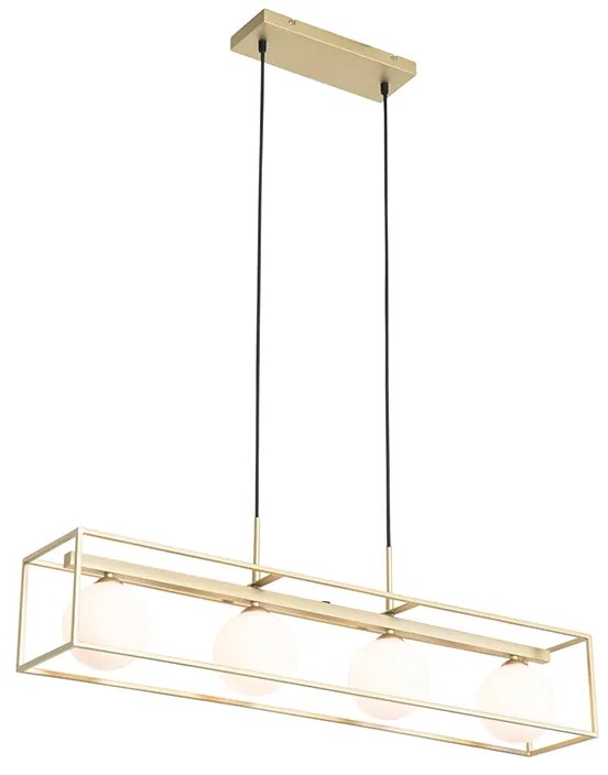 Design hanglamp goud met wit glas 4-lichts - Aniek
