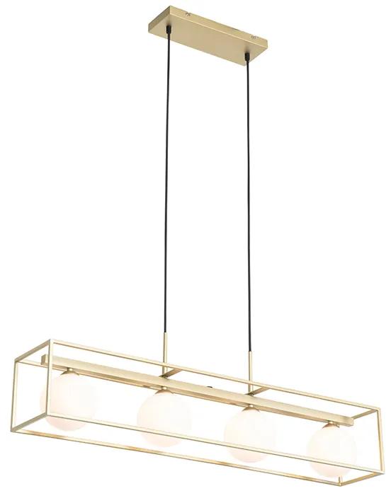 Eettafel / Eetkamer Design hanglamp goud met wit glas 4-lichts - Aniek Design G9 Binnenverlichting Lamp