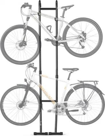 VEVOR Fietsenrek, Verticaal Fietsenrek voor 2 Fietsen, Zwart, Frame van Koolstofstaal, In Hoogte Verstelbare Haken, Vrijstaand &amp; Zonder Boren te Bevestigen, Max. 45,5 kg Draagvermogen, Universeel voor MTB's en Racefietsen