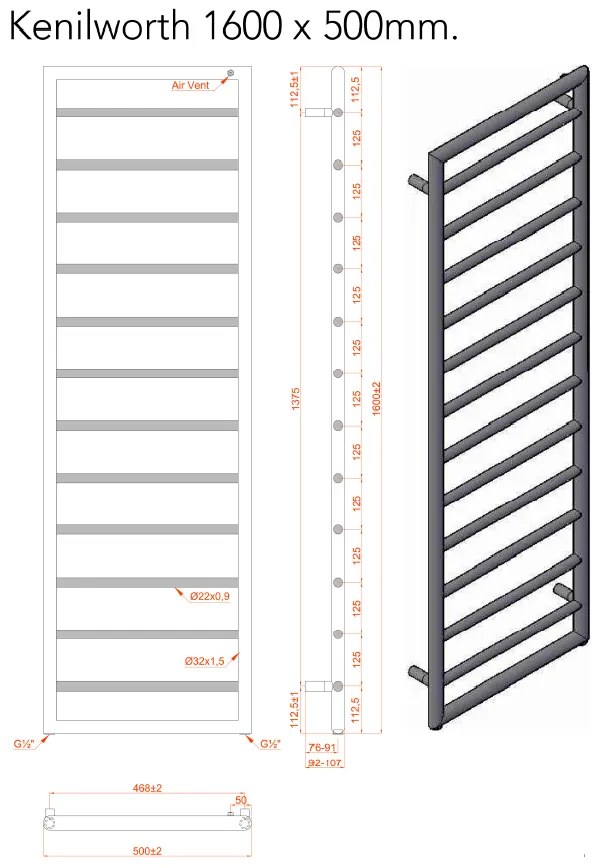 Eastbrook Kenilworth radiator 160 x 50cm 503 watt wit