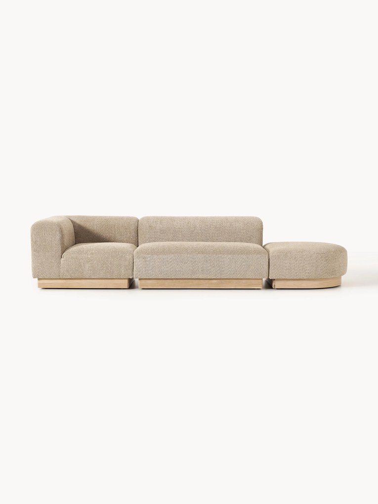 Modulaire chaise longue Natalie van teddy-bouclé met poef (links/rechts)