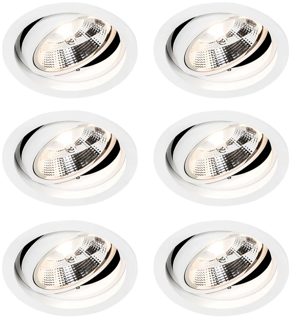 Set van 6 Ronde inbouwspot wit verstelbaar - Chuck 111