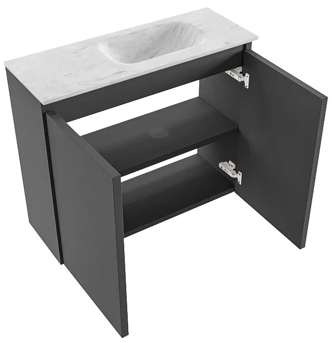 Mondiaz Ture DLux toiletmeubel 60cm dark grey met wastafel opalo rechts zonder kraangat