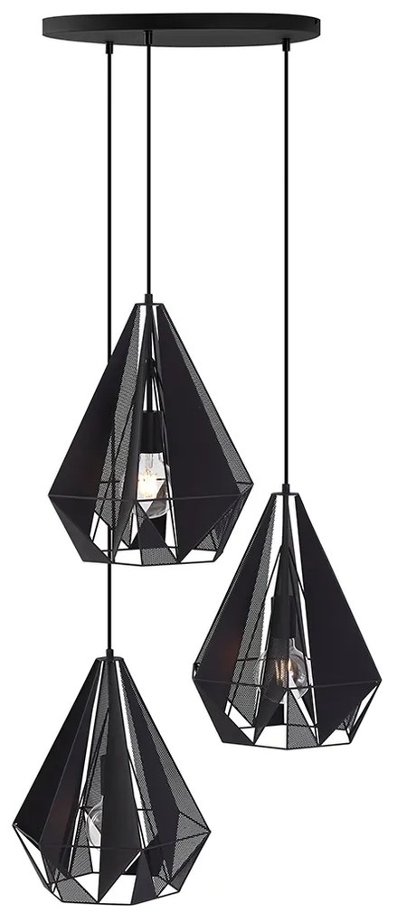 Industriële hanglamp zwart met mesh 3-lichts - Carcass