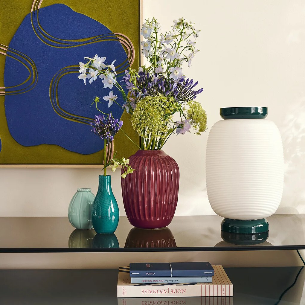 Tafellamp van gegroefd opalineglas en ijzermetaal, TILAN