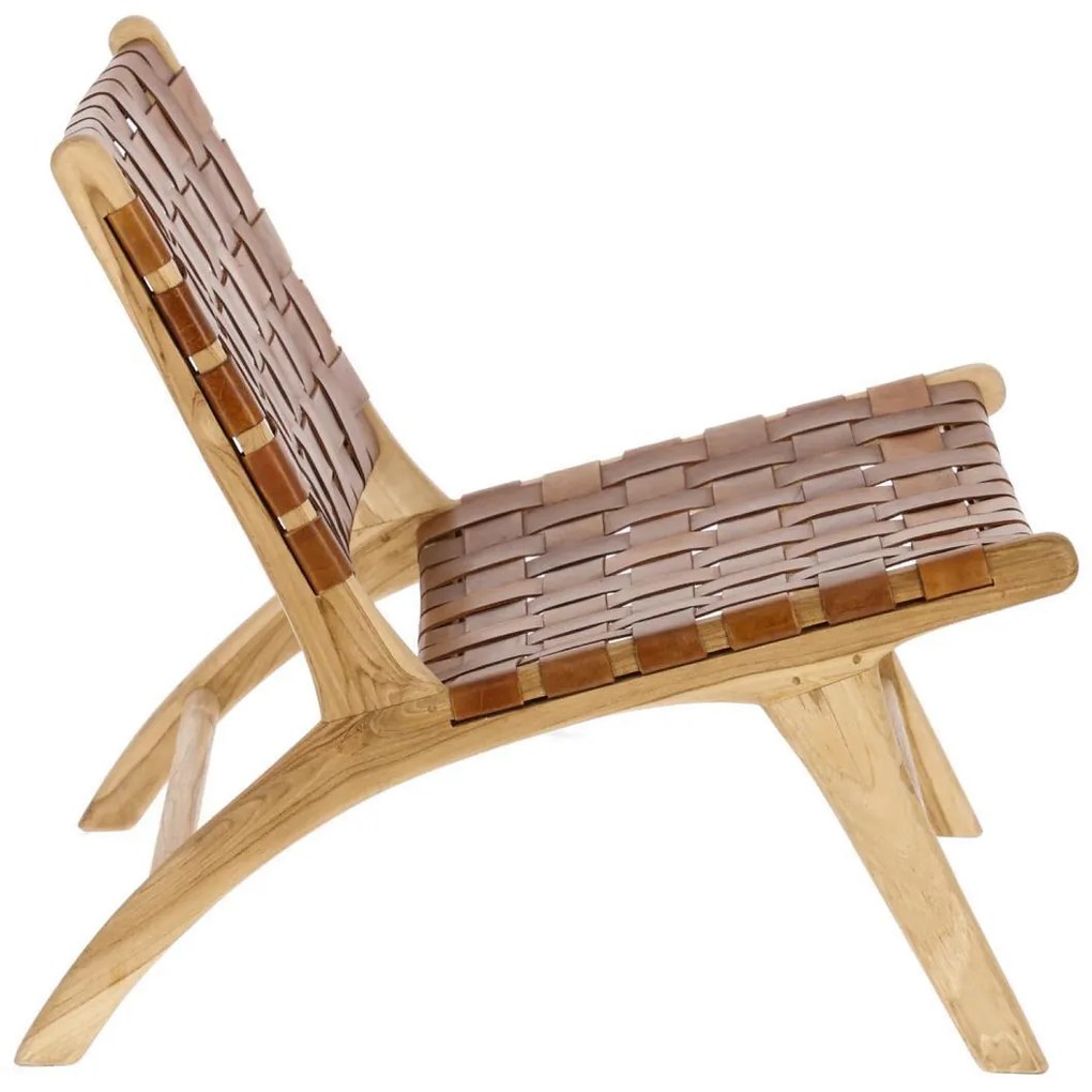 Kave Home Calixta Fauteuil Hout Met Bruin Leer