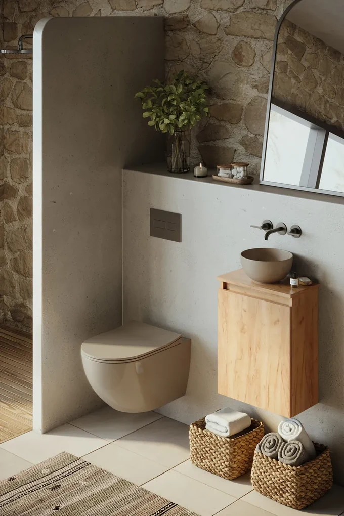 Fontana Bano toiletmeubel warm eiken 40x22cm met waskom in taupe