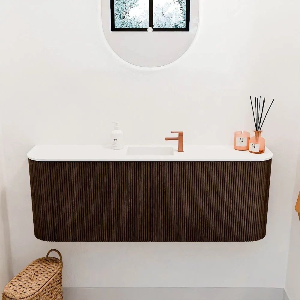 Mondiaz Joya 115cm toiletmeubel ronding links/rechts walnut met wastafel faye midden 1 kraangat talc