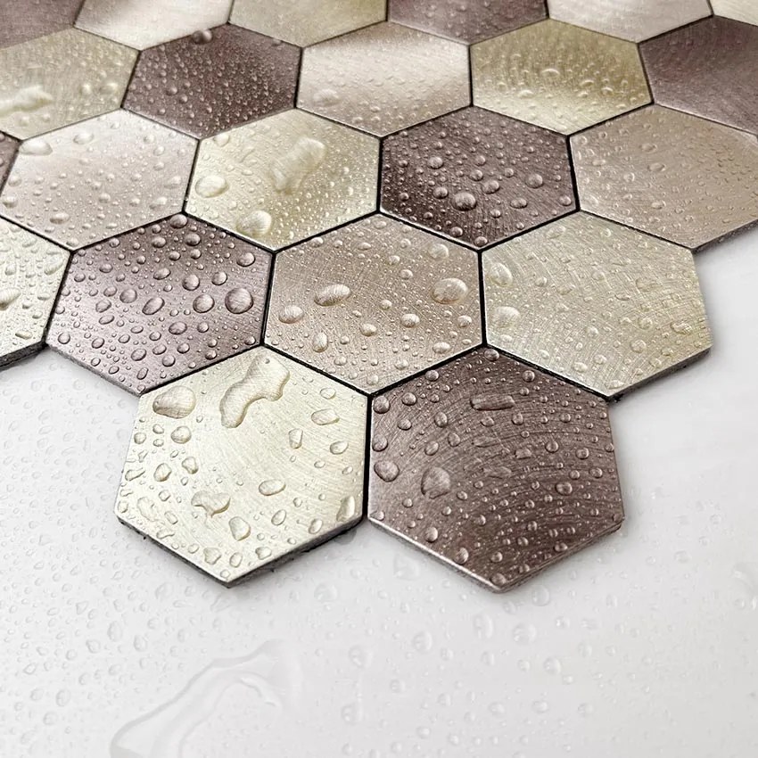 Zelfklevend Mozaïek Hexagon Champagne - 29.5 cm x 29.5 cm x 0.4 cm | 0.5 kg | Paneli zelfklevende steenstrips