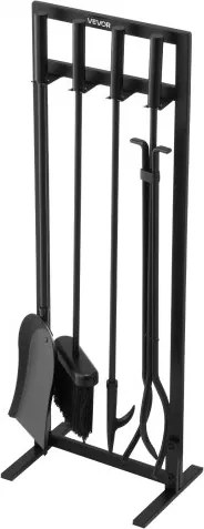 VEVOR Haardgereedschapset, 5-delig, inclusief framestandaard, tang, asschep, borstel, pook, smeedijzeren en stalen haardaccessoires voor binnen- en buitengebruik, zwart