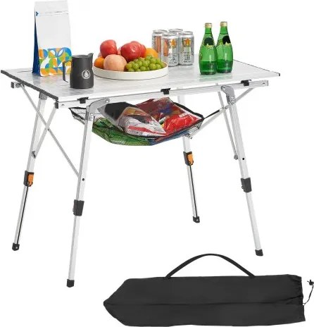 VEVOR Opvouwbare tafel Buffettafel Draagbare multifunctionele tafel 90 cm, Rechthoekige aluminium tafel (voor 2-4 personen) met verstelbare hoogte & draagtas, Tuintafel Campingtafel voor feesten Picknicks Zilver