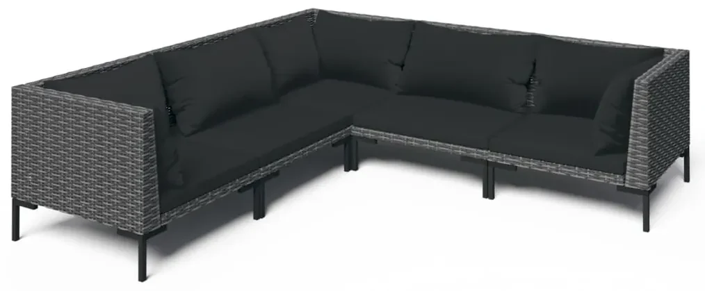 vidaXL 5-delige Loungeset met kussens poly rattan donkergrijs
