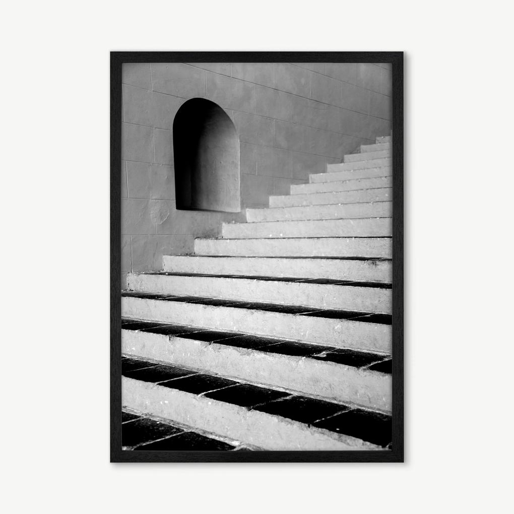 Architecture and Steps ingelijste print, A1, zwart & wit