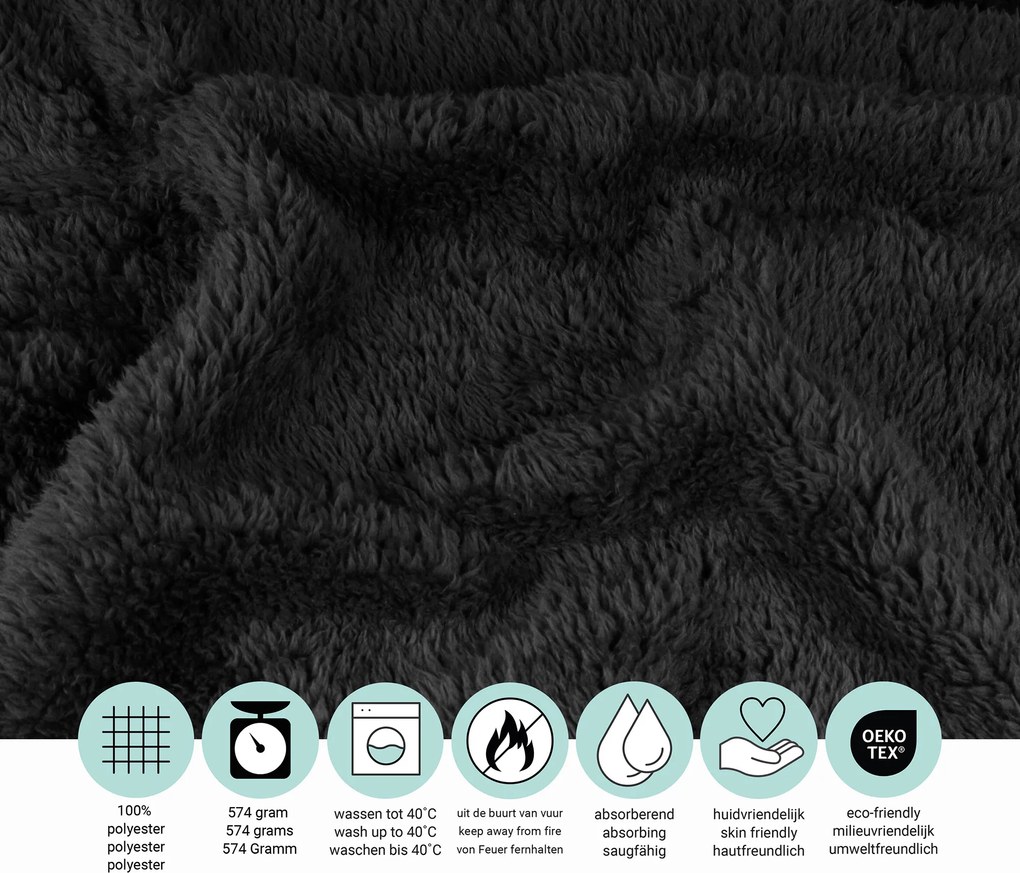Teddy Fleece Deken - Ultrazacht - 130x170 cm - zwart