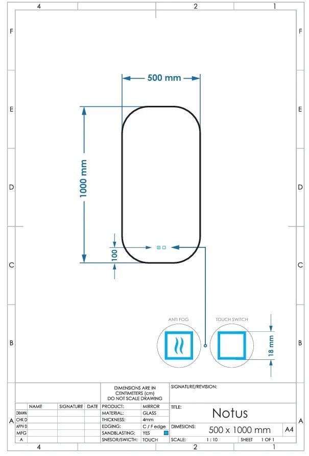 Gliss Design Notus toilet spiegel met LED-verlichting 50x100cm