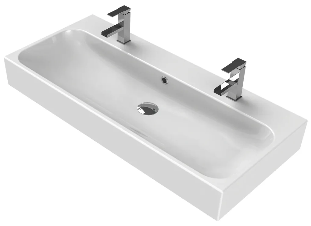 Sanicare Q17 badkamermeubel 2 laden 2 kraangaten 100 cm hoogglans wit