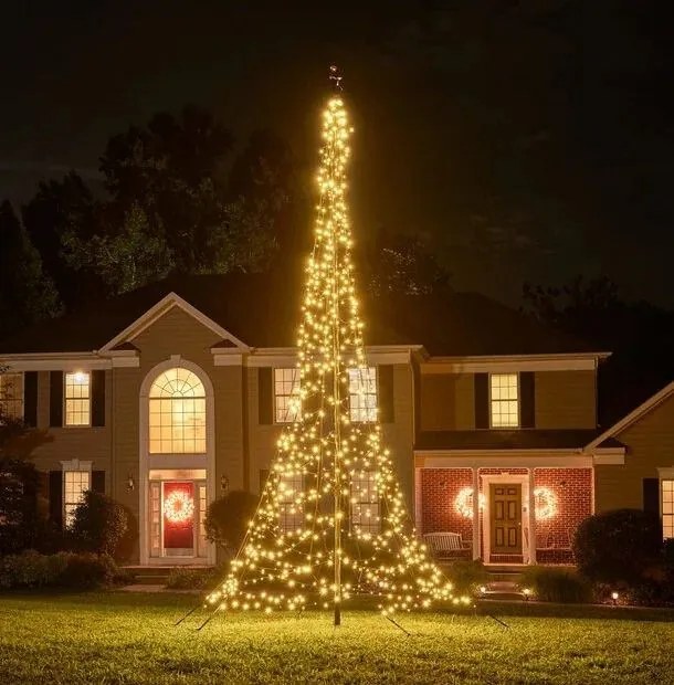 Fairybell vlaggenmast kerstboom - 600 cm - 900 warm witte ledlampjes - inclusief vlaggenmast