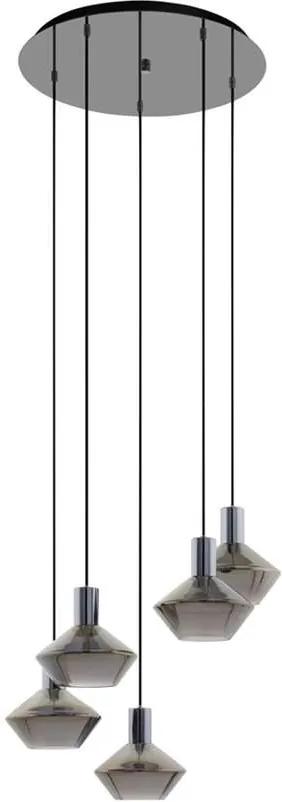 EGLO hanglamp Ponzano 5-lichts - nikkel-nero/zwart-transparant - Leen Bakker