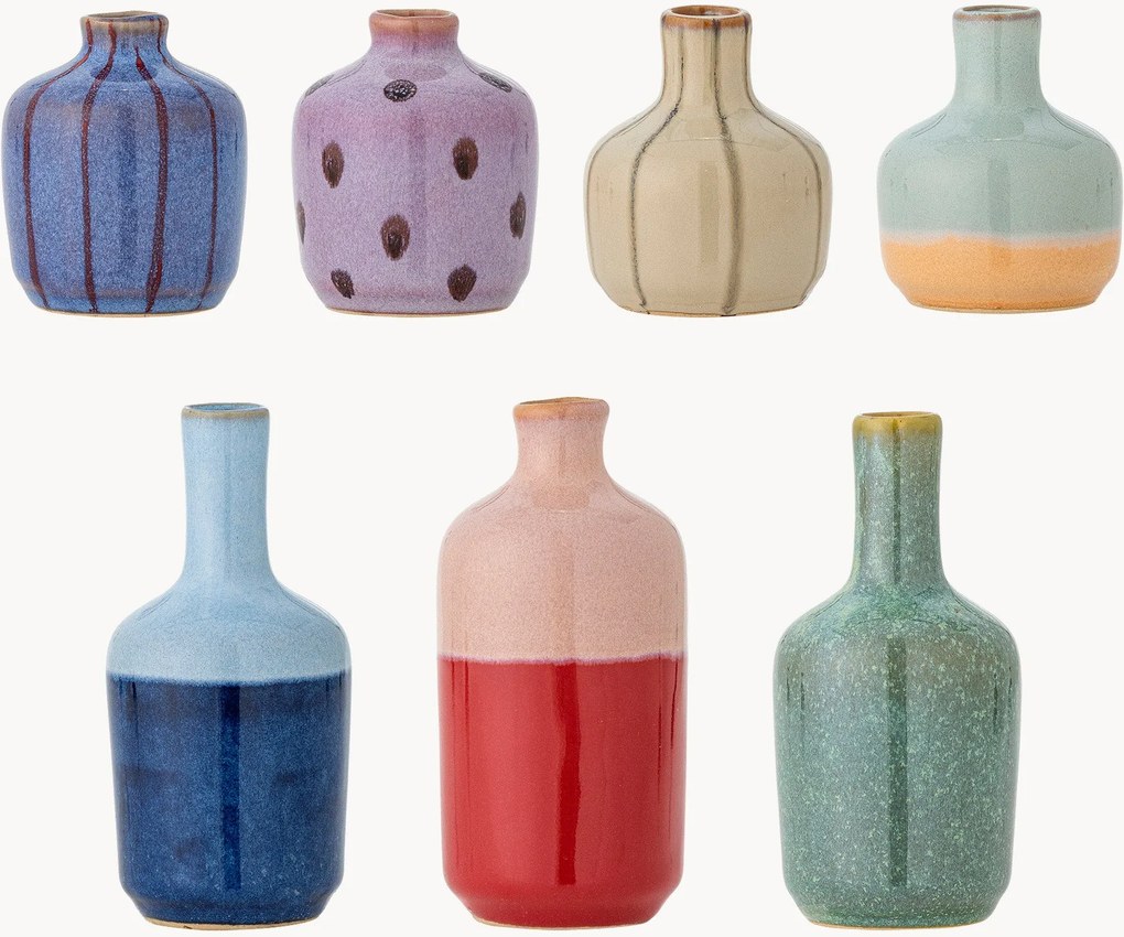 Handbeschilderde vazenset Maien van steengoed, H 14 cm, 7-delig