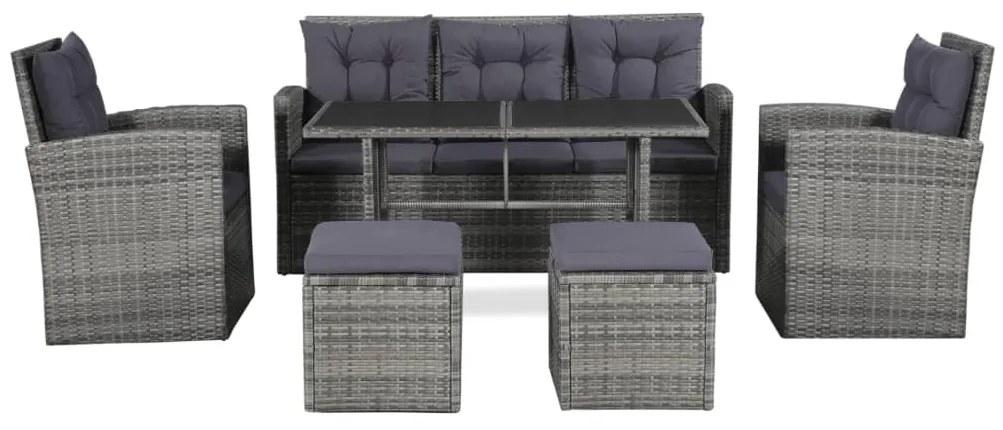 vidaXL 6-delige Loungeset met kussens poly rattan grijs