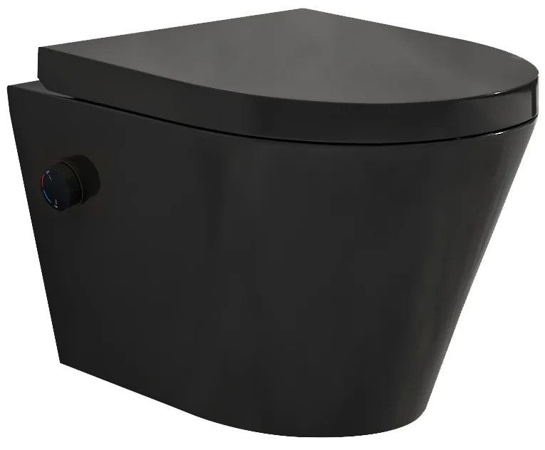 Mueller Afesta randloos toiletpot met bidetsproeier warm/koud en softclose zitting zwart mat