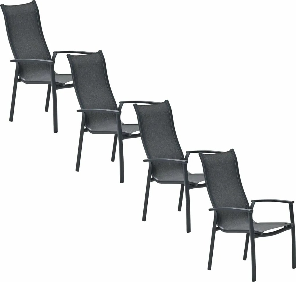 Garden Impressions Hilly tuinstoel stapelbaar donker grijs - 4 stuks